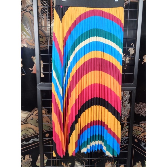 Sadie & Love Dresses & Skirts - Sadie & Love Pleated Rainbow Midi Skirt | M | Elastic Waist | Striped Boho Pride